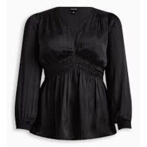 Torrid Womens Peplum Satin Smocked Waist Top Plus Size 1 Black